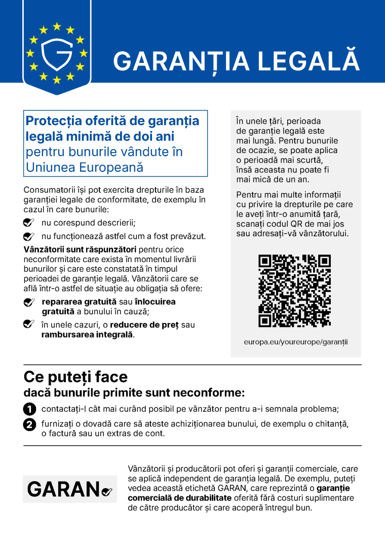 Notificarea UE privind garanția legală de conformitate de minimum doi ani pentru bunurile vândute în Uniunea Europeană